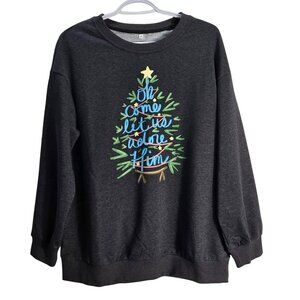 NWOT Gray "Oh Come Let Us Adore Him" Christmas Tree Graphic Sweatshirt - Medium